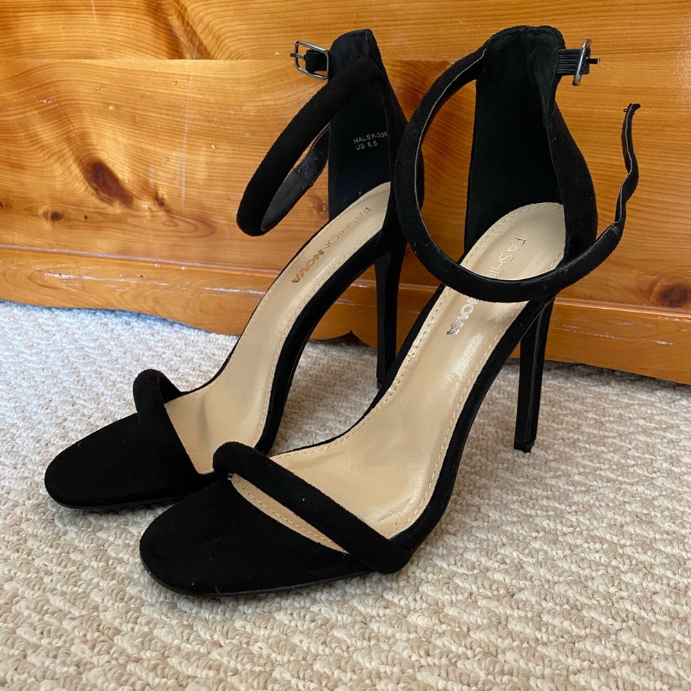 Black 4 inch suede heels